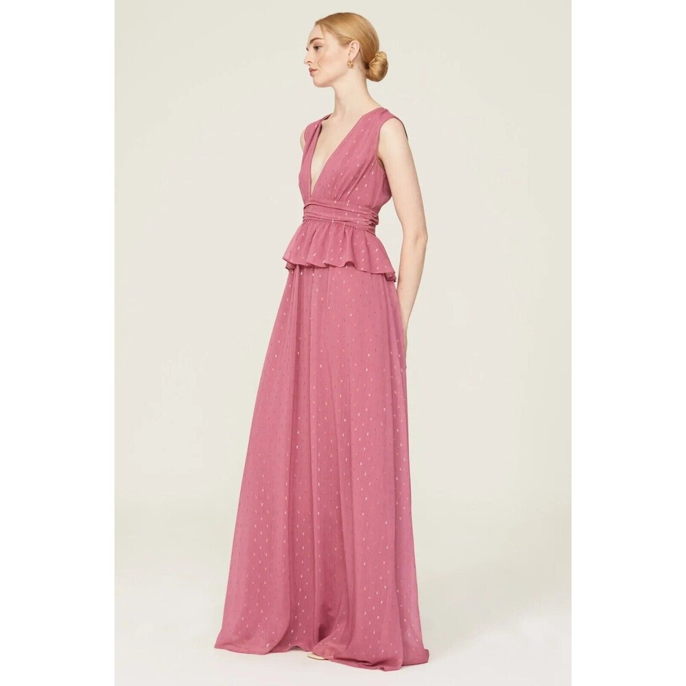LDT Elegant Pink Chiffon Peplum Waist Gown Dress Size 2